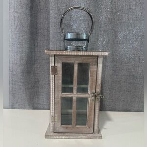 Rustic Wooden Lantern with Glass Panels